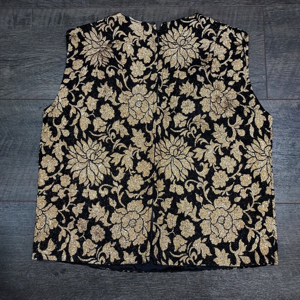 Gold Metallic Brocade Sleeveless Top 1960 Groovy Vintage Custom - Picture 7 of 10